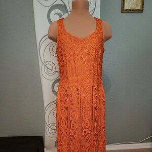 R&M Richards Sleeveless Lace Overlay Soutache Terracotta Dress